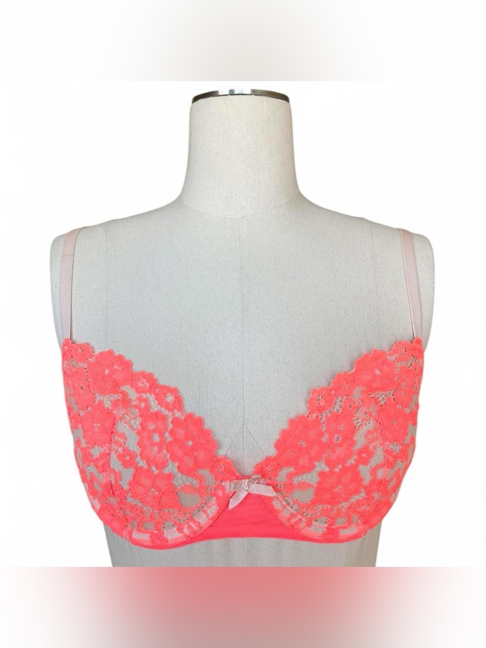 Xhilaration coral orange and beige lace balconette bra with floral design